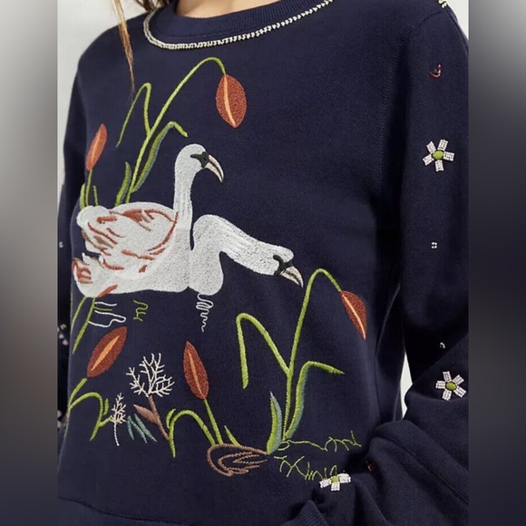 NWT Anthropologie Maeve embroidered beaded sweatshirt - Picture 2 of 6